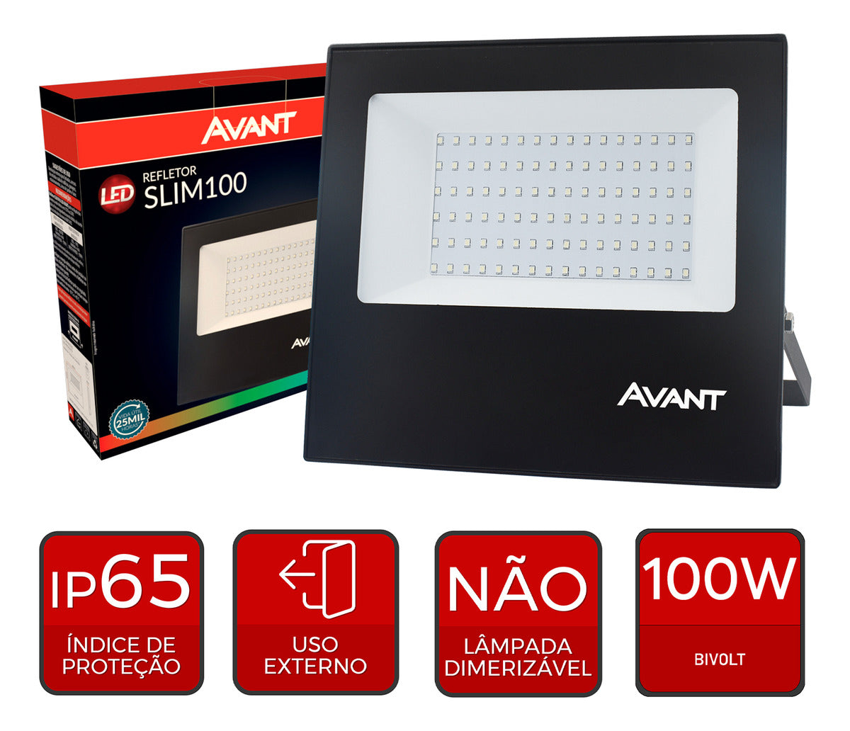 Refletor Slim 100W RGB Colorido Bivolt IP66 Preto Avant