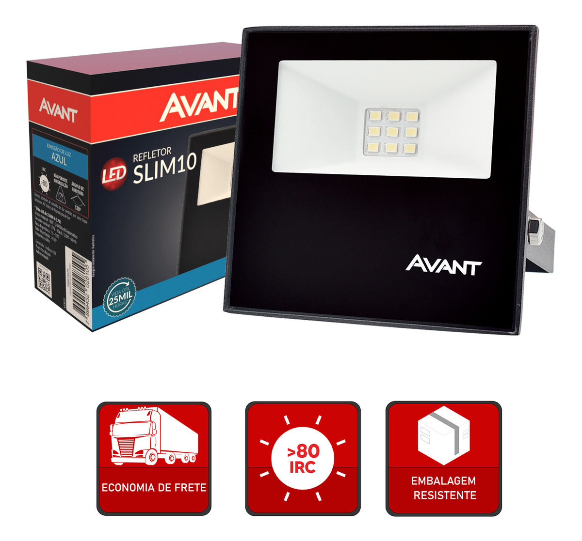 Refletor Slim 10W Luz Azul Bivolt IP66 Preto Avant