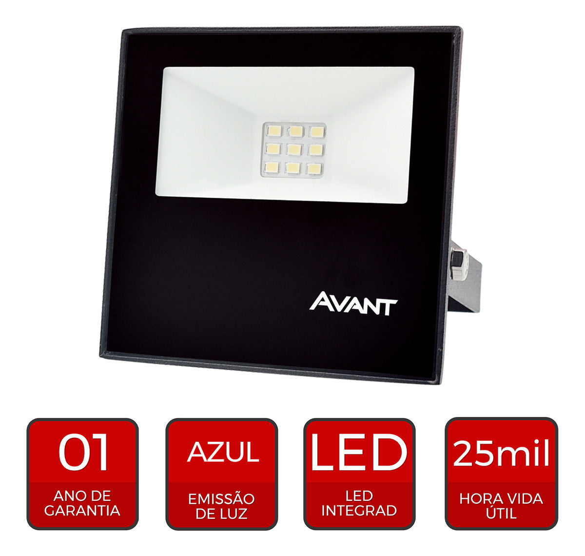 Refletor Slim 10W Luz Azul Bivolt IP66 Preto Avant