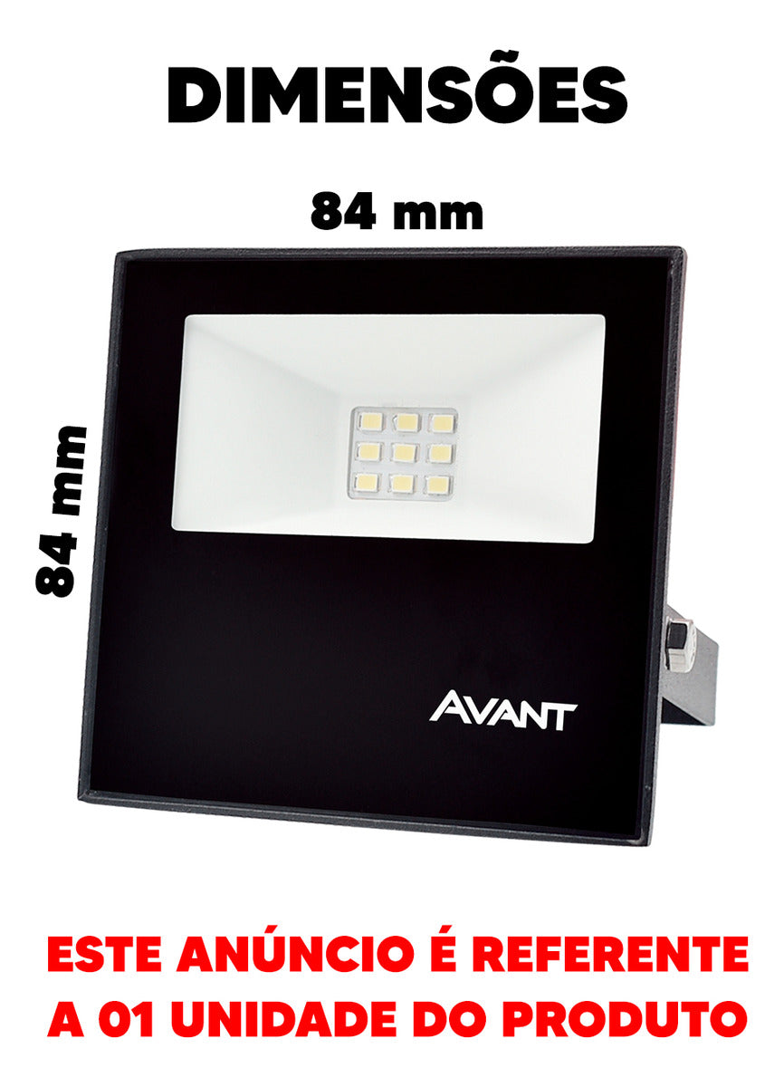 Refletor Slim 10W Luz Azul Bivolt IP66 Preto Avant