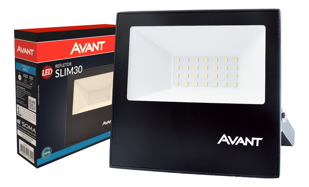 Refletor Slim 30W Azul Bivolt IP66 Preto Avant