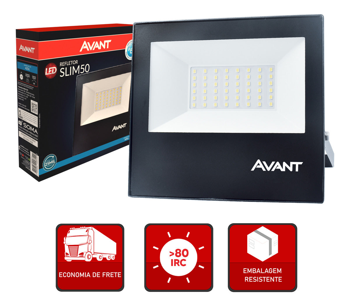 Refletor Led Slim 50w Azul Bivolt Ip65 a prova d'água Preto Avant
