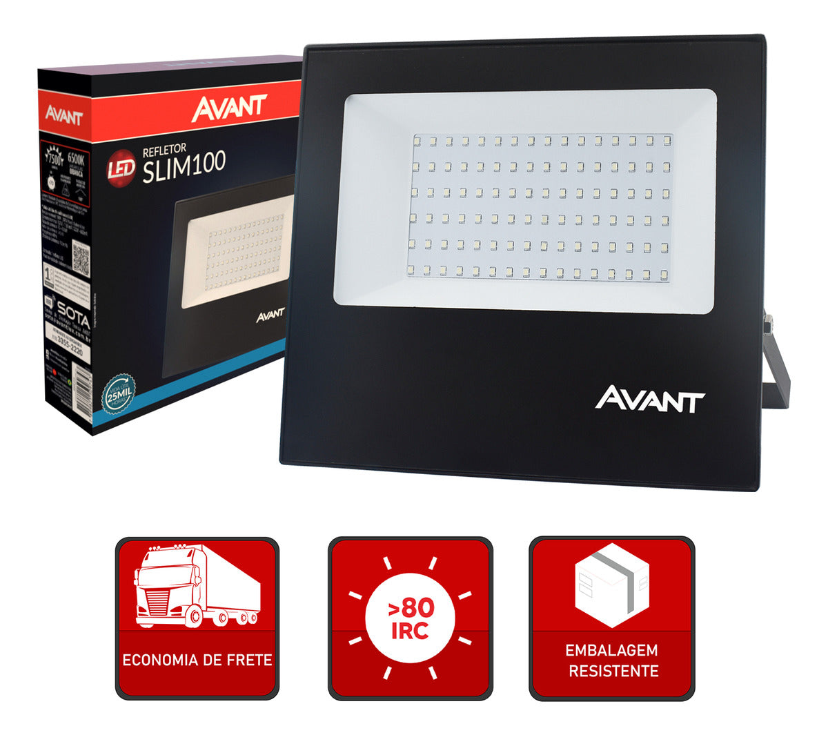 Refletor Slim 100W Azul Bivolt IP66 Preto Avant