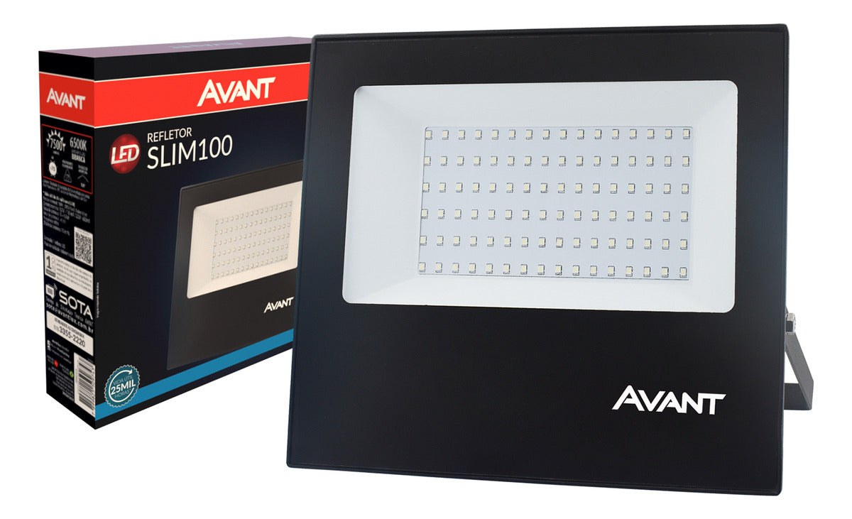 Refletor Slim 100W Azul Bivolt IP66 Preto Avant