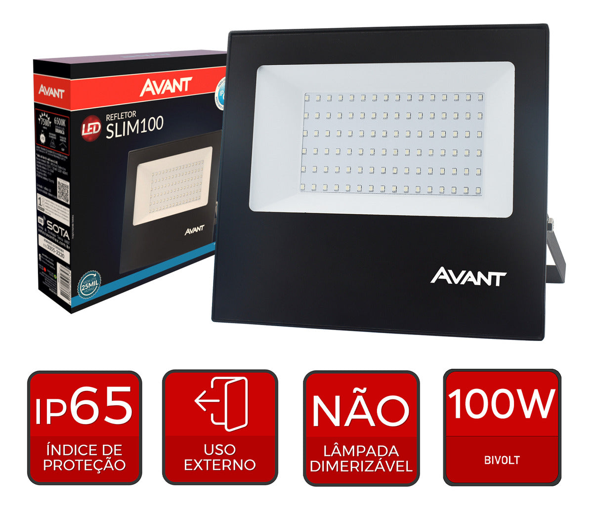 Refletor Slim 100W Azul Bivolt IP66 Preto Avant