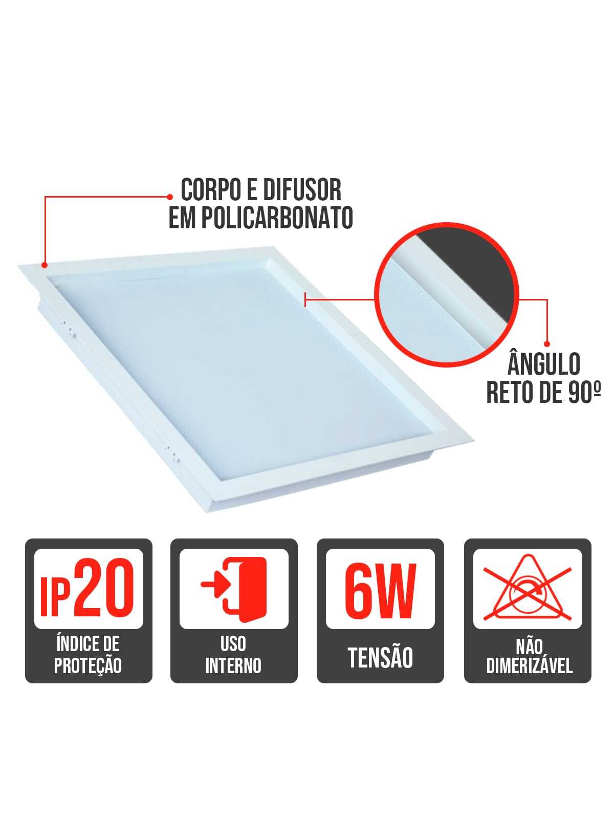 Painel Led Comfort Recuado 6w 6500k Branco Frio IP20 Bivolt Branco Avant