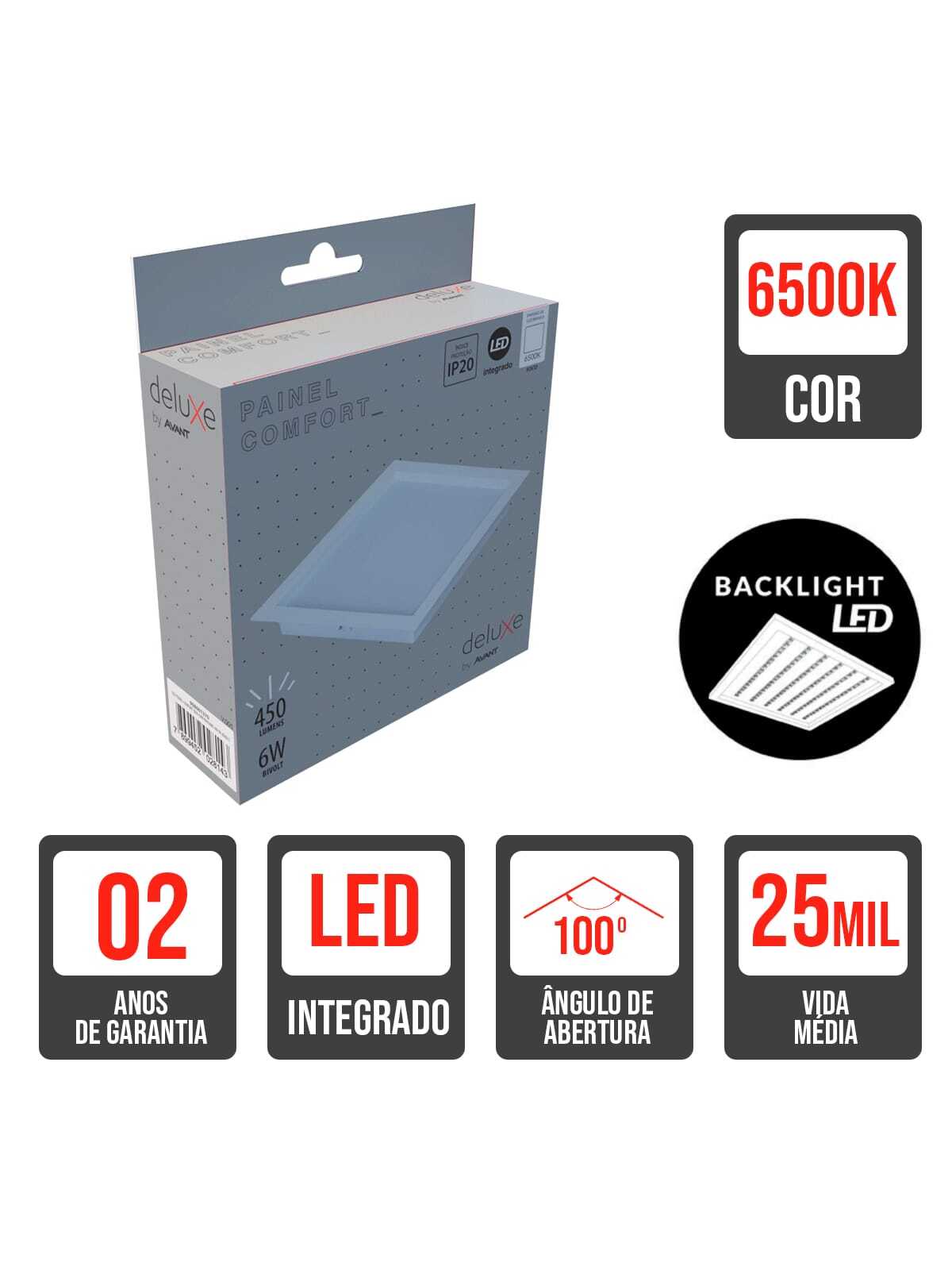 Painel Led Comfort Recuado 6w 6500k Branco Frio IP20 Bivolt Branco Avant