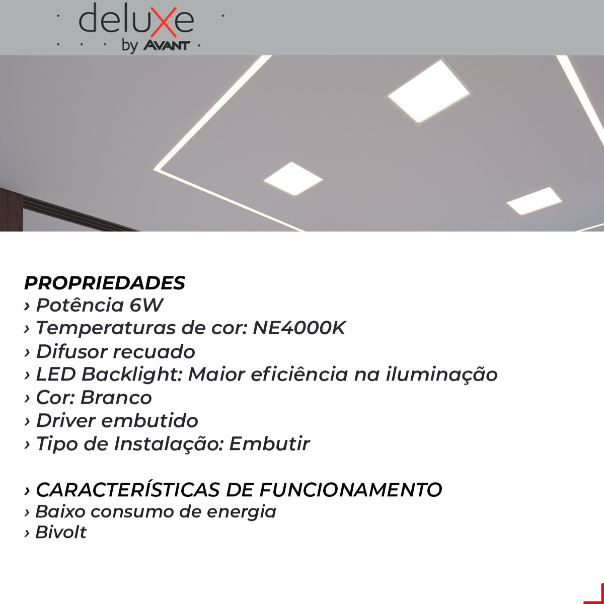 Painel Led Comfort Recuado 6w 4000k Branco Neutro IP20 Bivolt Branco Avant