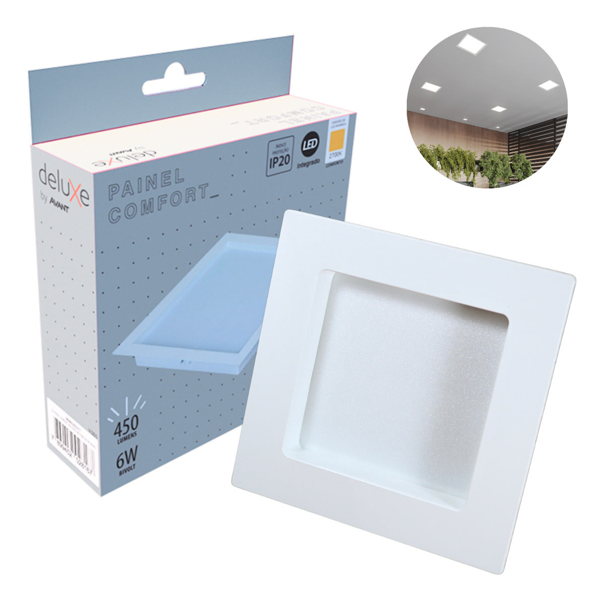 Painel Led Comfort Recuado 6w 2700k Branco Quente IP20 Bivolt Branco Avant