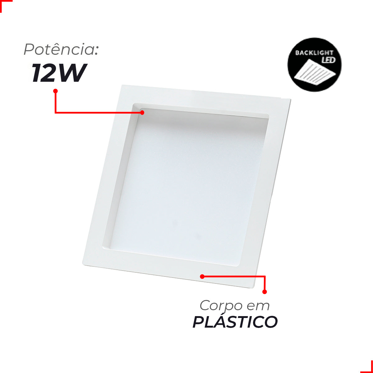 Painel Led Comfort Recuado 12w 6500k Branco Frio IP20 Bivolt Branco Avant