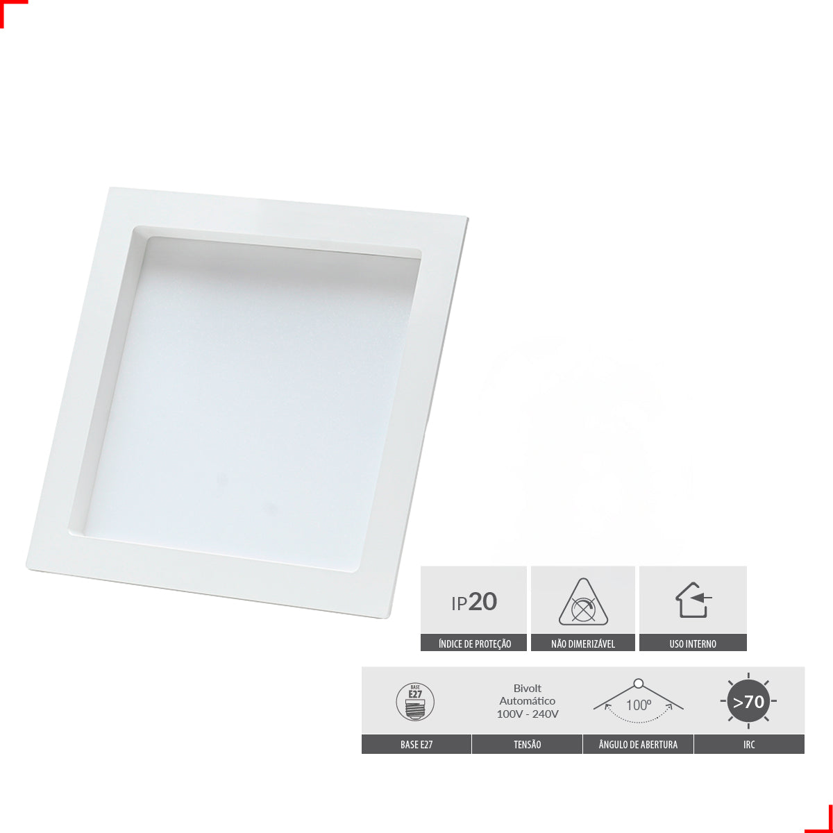 Painel Led Comfort Recuado 12w 4000k Branco Neutro  IP20 Bivolt Branco Avant