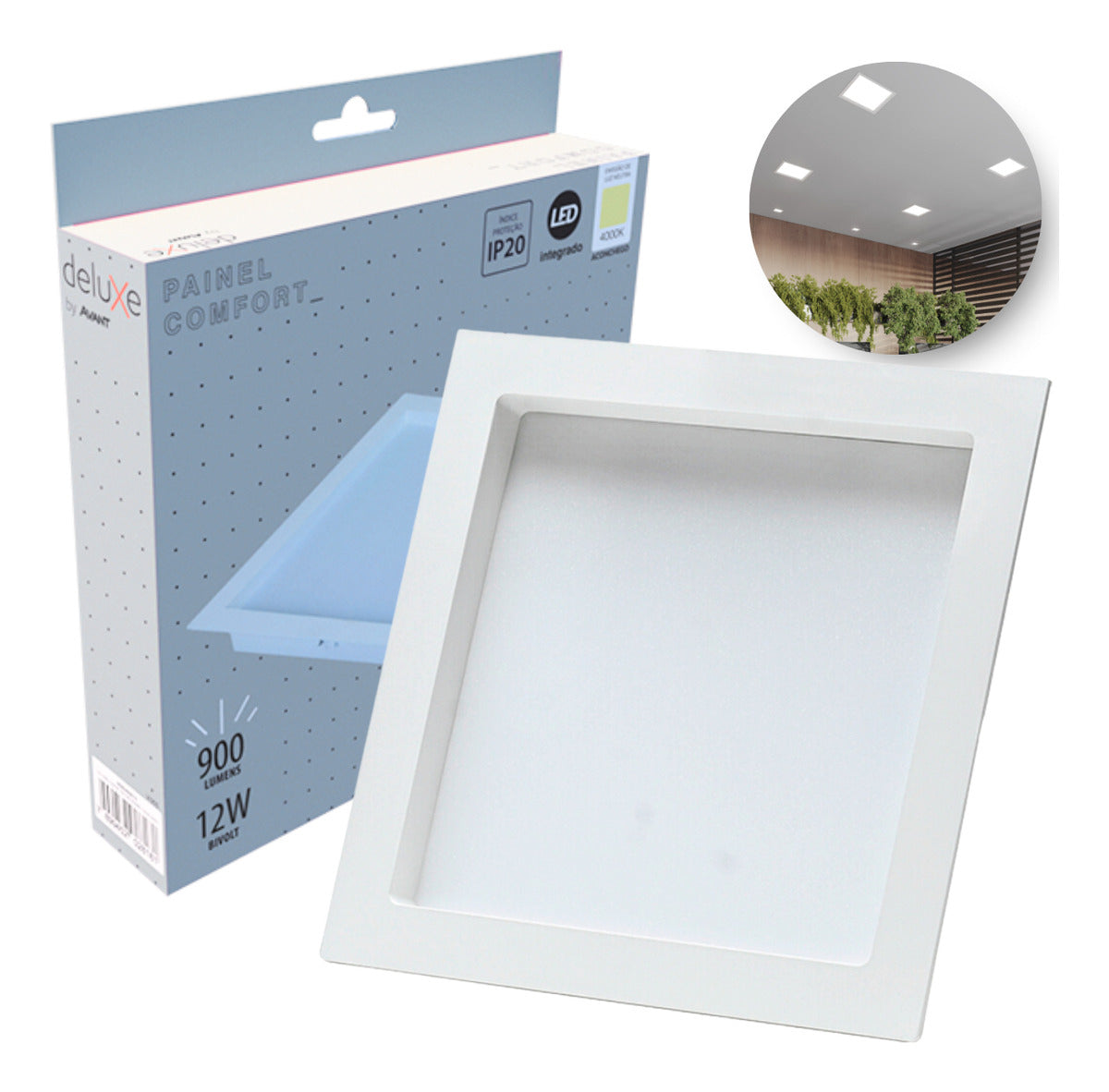 Painel Led Comfort Recuado 12w 4000k Branco Neutro  IP20 Bivolt Branco Avant