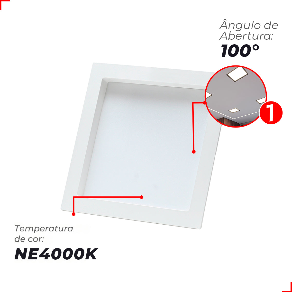 Painel Led Comfort Recuado 12w 4000k Branco Neutro  IP20 Bivolt Branco Avant