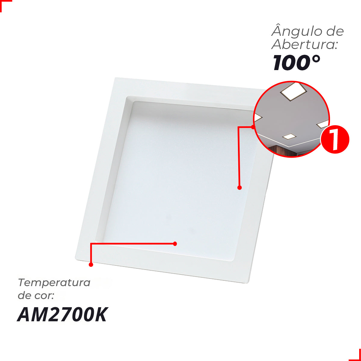 Painel Led Recuado Comfort 18w 2700k  Branco Quente IP20 Bivolt Branco Avant