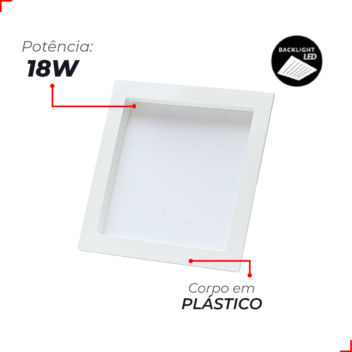 Painel Led Recuado Comfort 18w 2700k  Branco Quente IP20 Bivolt Branco Avant