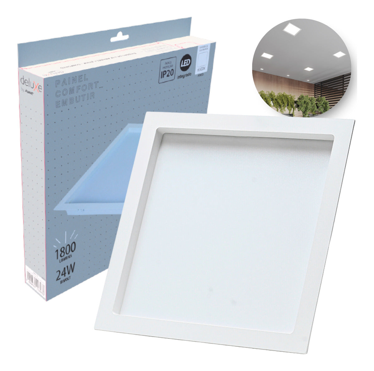 Painel Led Recuado Comfort 24w 6500k Branco Frio IP20 Bivolt Branco Avant