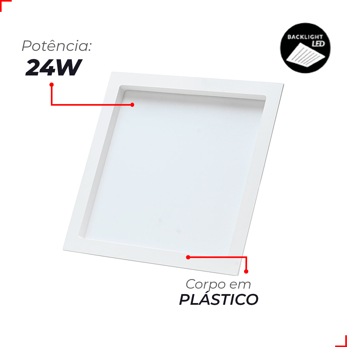 Painel Led Recuado Comfort 24w 6500k Branco Frio IP20 Bivolt Branco Avant
