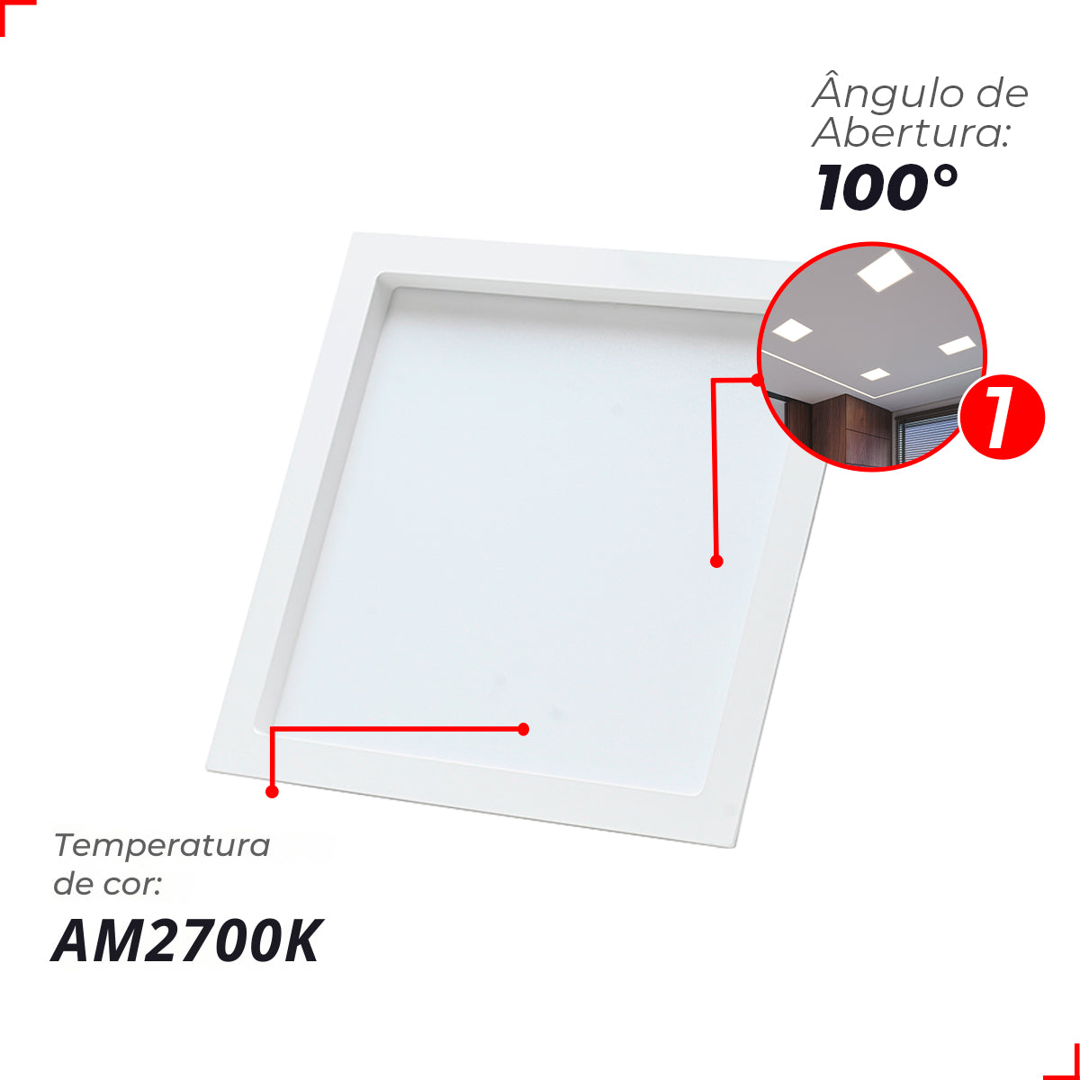 Painel Led Recuado Comfort 24w 2700k Branco Quente IP20 Bivolt Branco Avant
