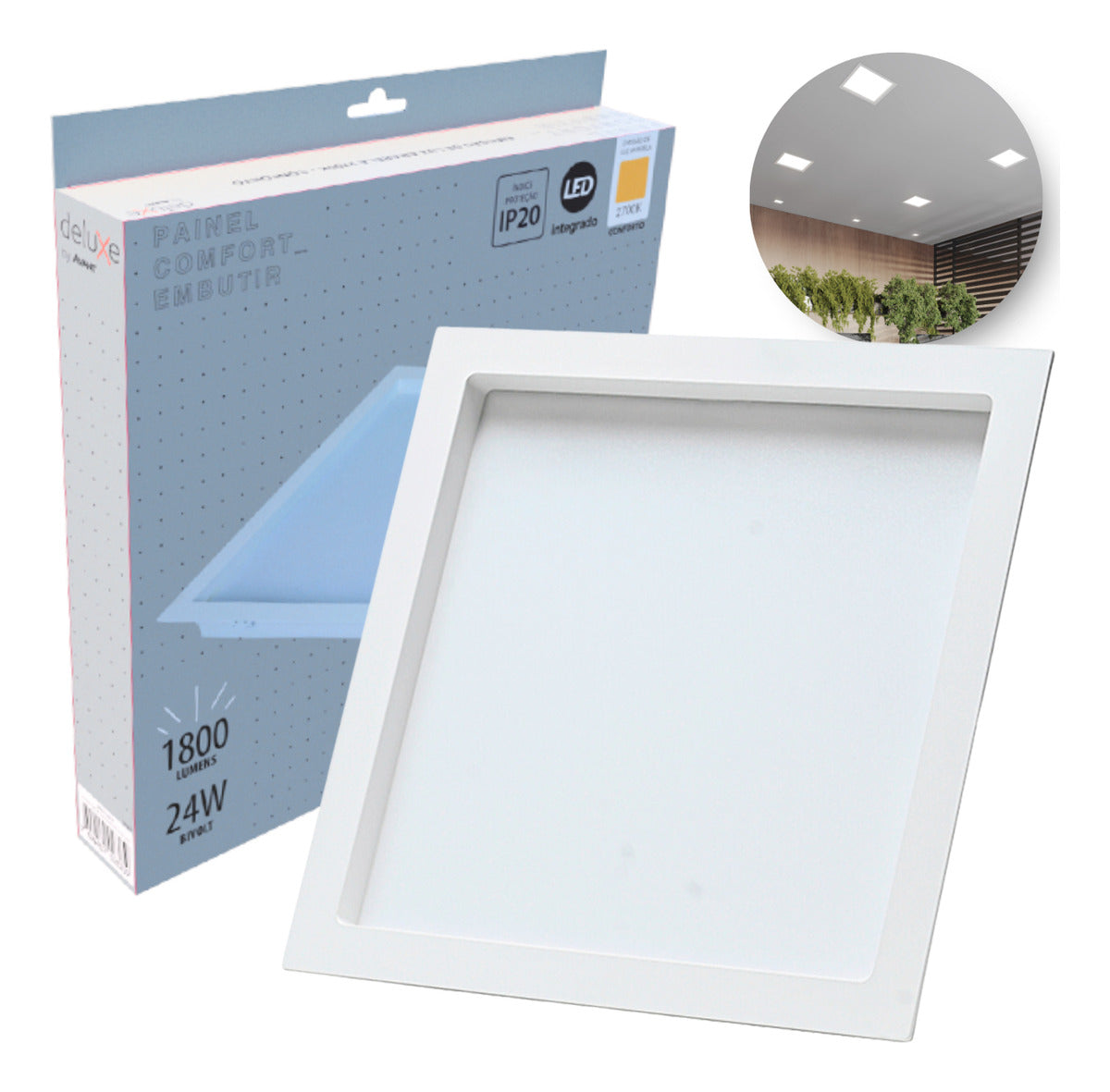 Painel Led Recuado Comfort 24w 2700k Branco Quente IP20 Bivolt Branco Avant