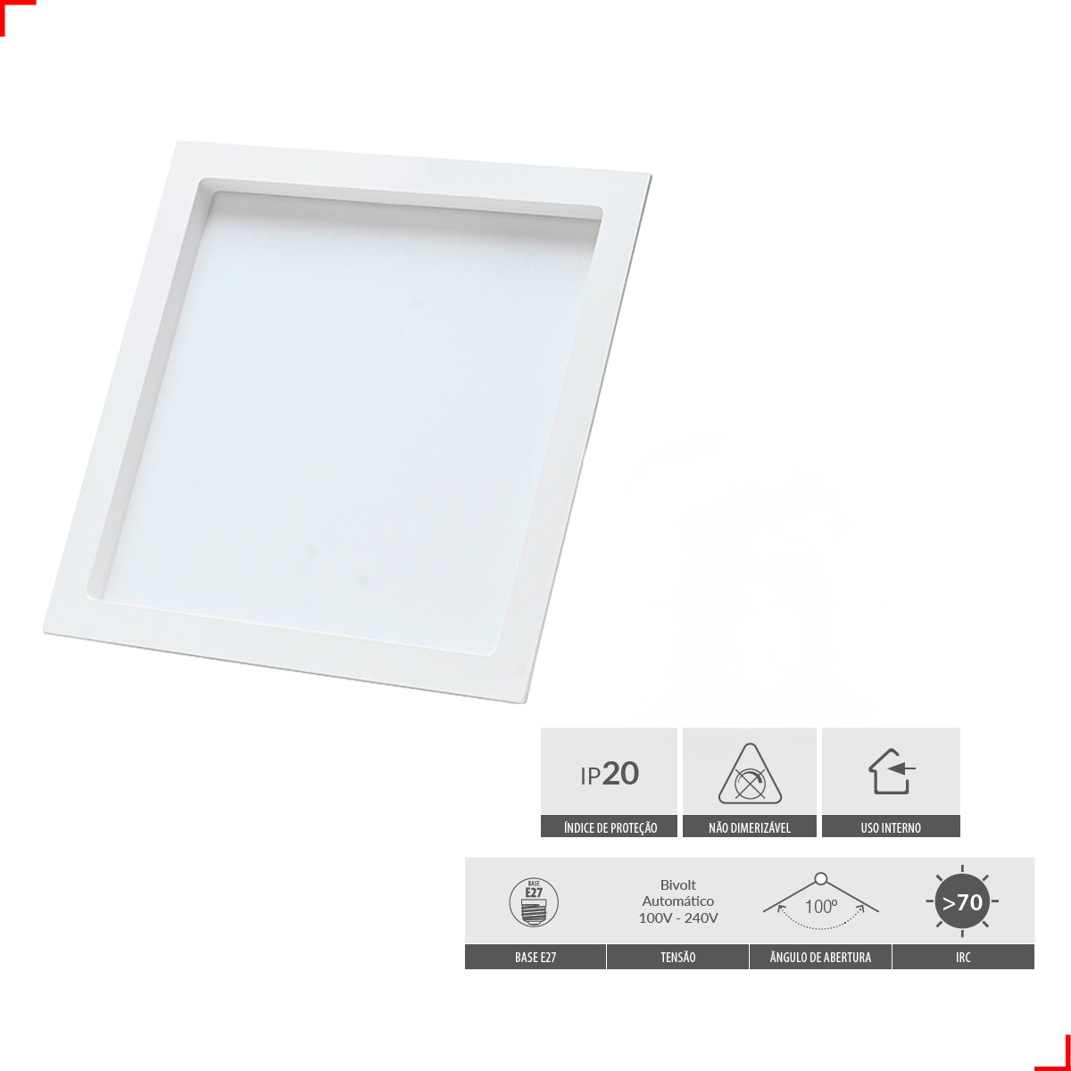 Painel Led Recuado Comfort 24w 2700k Branco Quente IP20 Bivolt Branco Avant
