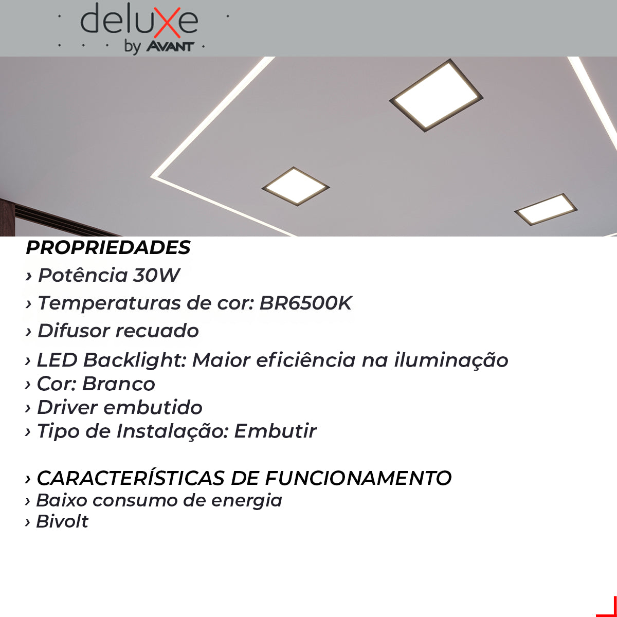 Painel Led Embutir Comfort 30w 2700K Branco Quente IP20 Bivolt Branco Avant