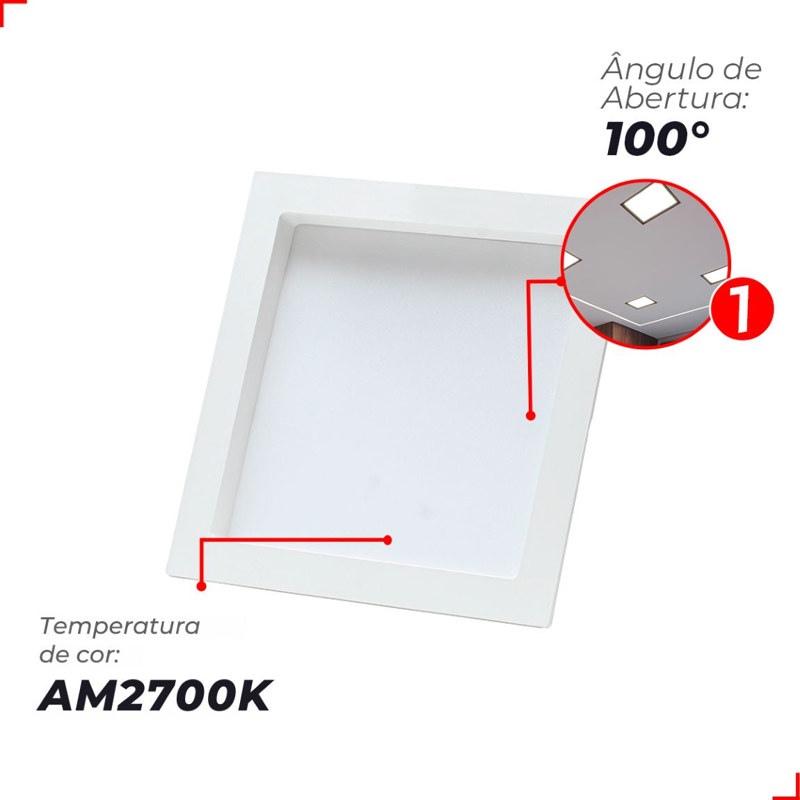Painel Led Comfort Recuado 12w 2700k Branco Quente  IP20 Bivolt Branco Avant