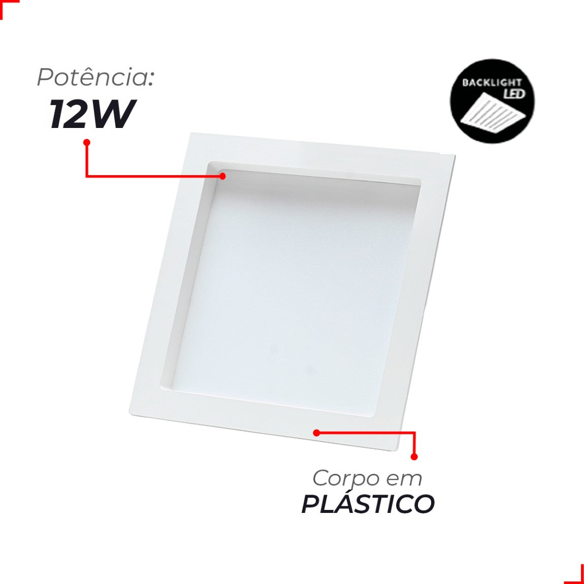 Painel Led Comfort Recuado 12w 2700k Branco Quente  IP20 Bivolt Branco Avant