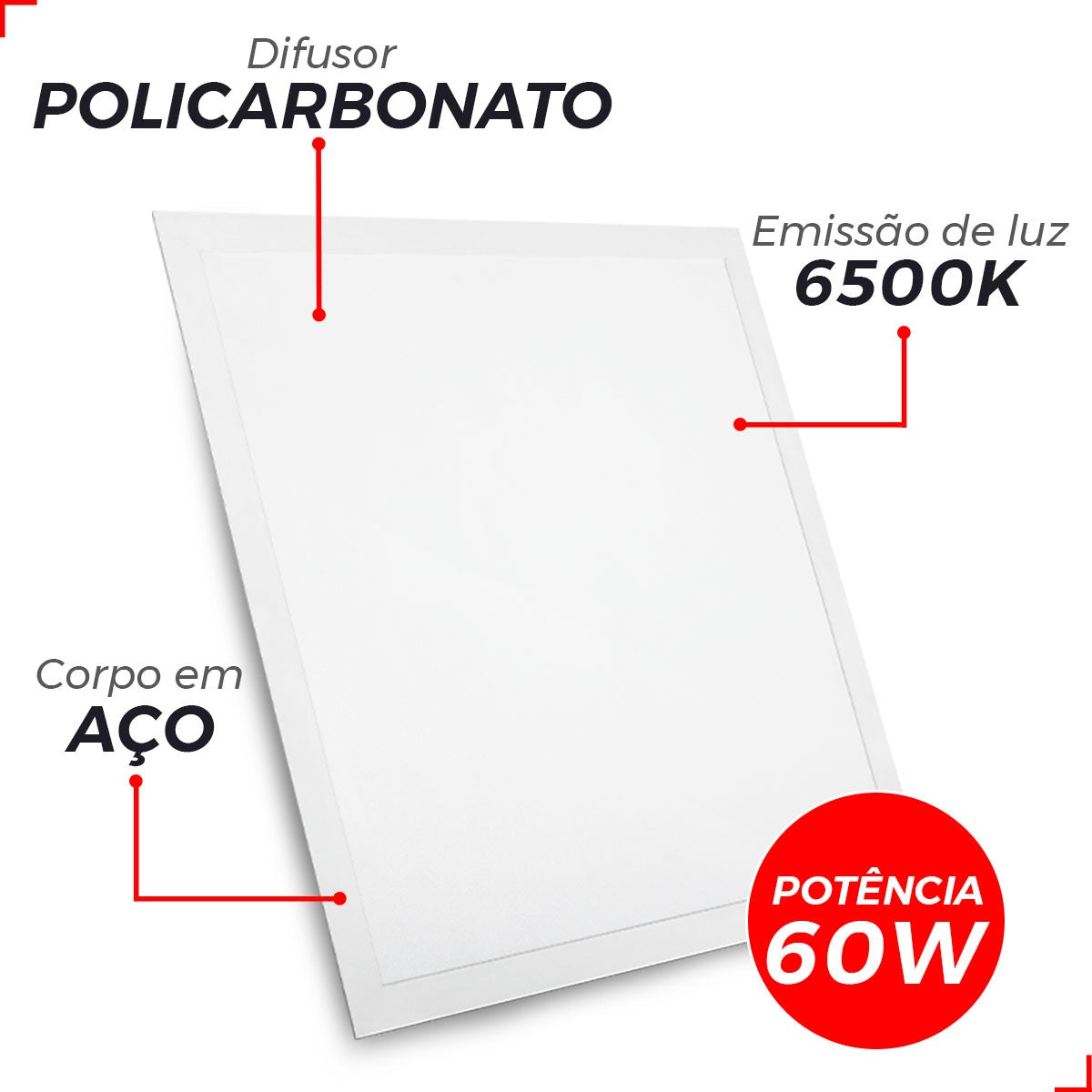 Painel led Plafon Embutir 60w 3000k Branco Quente 100cm Bivolt Quadrado Branco Avant