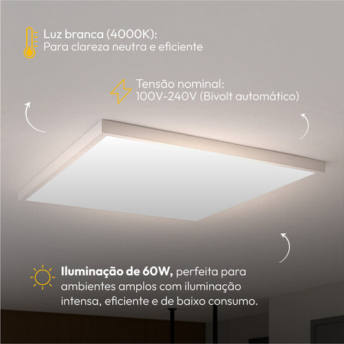 Painel Led Sobrepor 60w 1000x1000cm Plafon Quadrado Bivolt 3000k 4000k 6500k Grande Formato - Avant