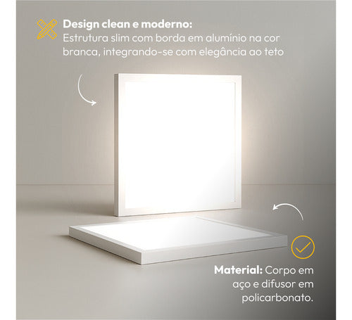 Painel Led Sobrepor 60w 1000x1000cm Plafon Quadrado Bivolt 3000k 4000k 6500k Grande Formato - Avant