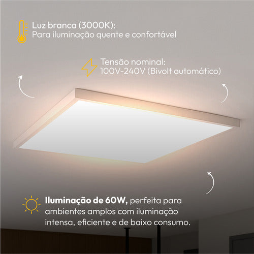 Painel Led Sobrepor 60w 1000x1000cm Plafon Quadrado Bivolt 3000k 4000k 6500k Grande Formato - Avant