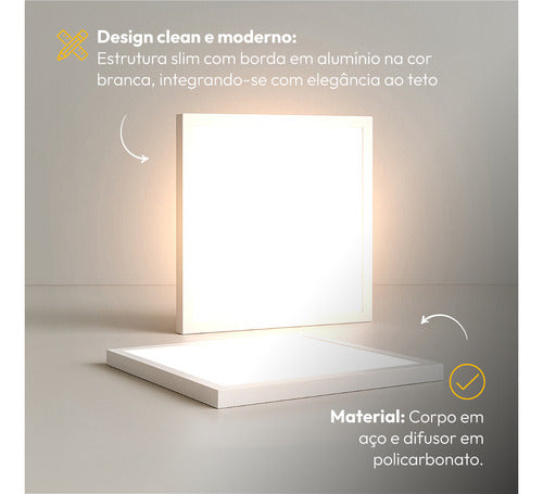 Painel Led Sobrepor 60w 1000x1000cm Plafon Quadrado Bivolt 3000k 4000k 6500k Grande Formato - Avant