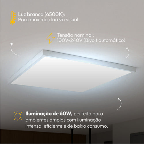 Painel Led Sobrepor 60w 1000x1000cm Plafon Quadrado Bivolt 3000k 4000k 6500k Grande Formato - Avant