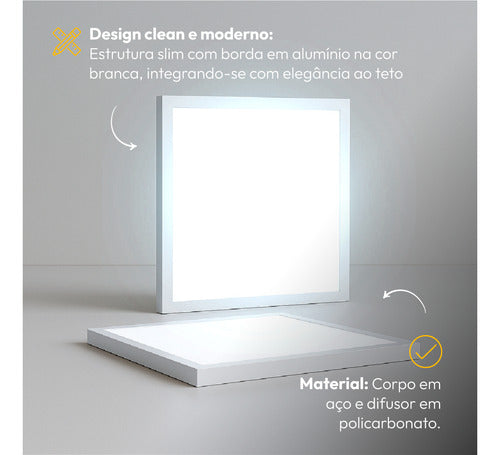Painel Led Sobrepor 60w 1000x1000cm Plafon Quadrado Bivolt 3000k 4000k 6500k Grande Formato - Avant