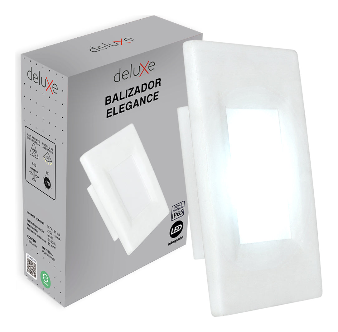 Balizador led Elegance 4x2 2w Luz Branca 6500K Bivolt IP65 Branco Fosco Deluxe