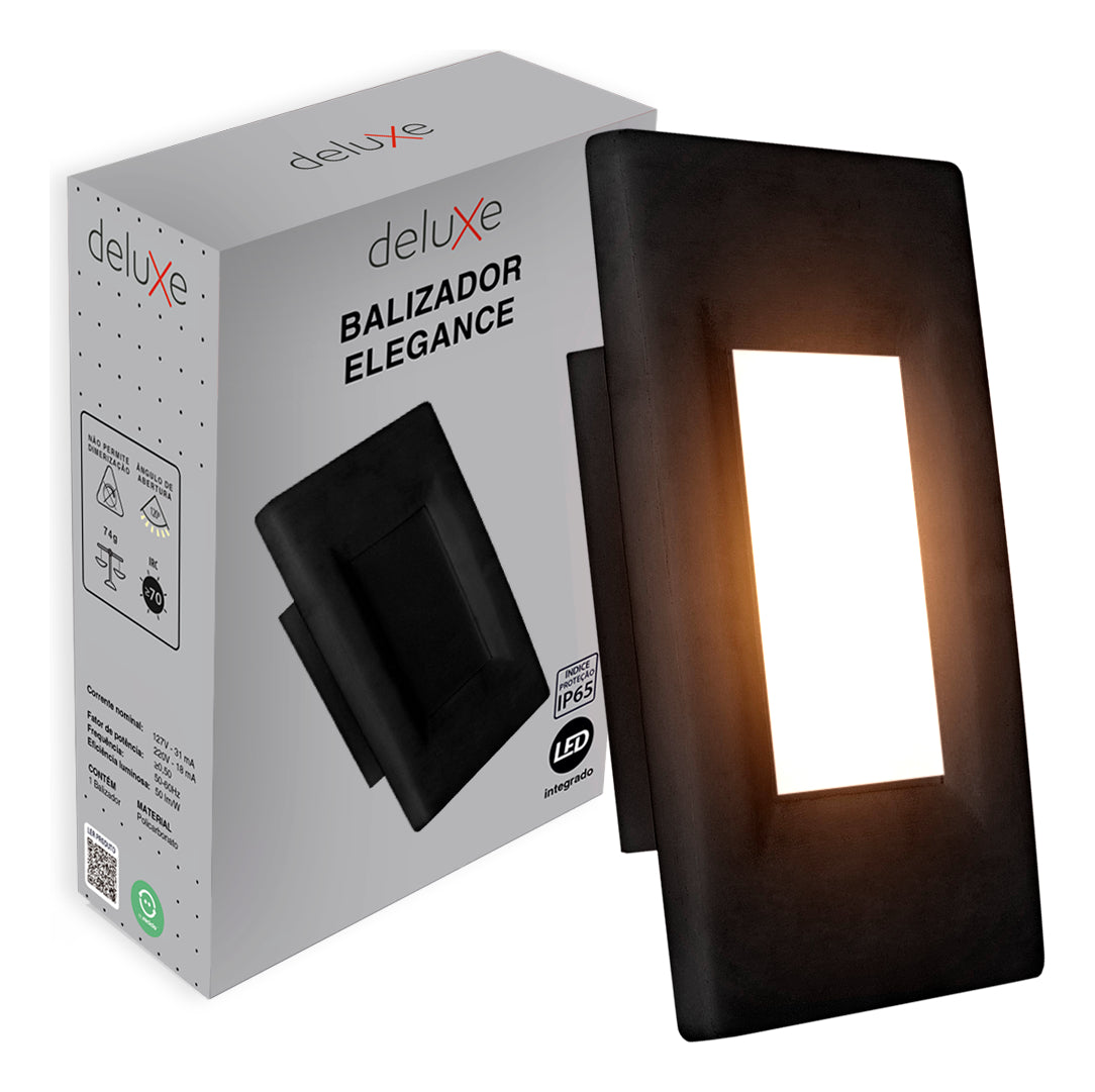 Balizador Led Elegance 4x2 2w 3000k Branco Quente Bivolt Ip65 Preto Avant
