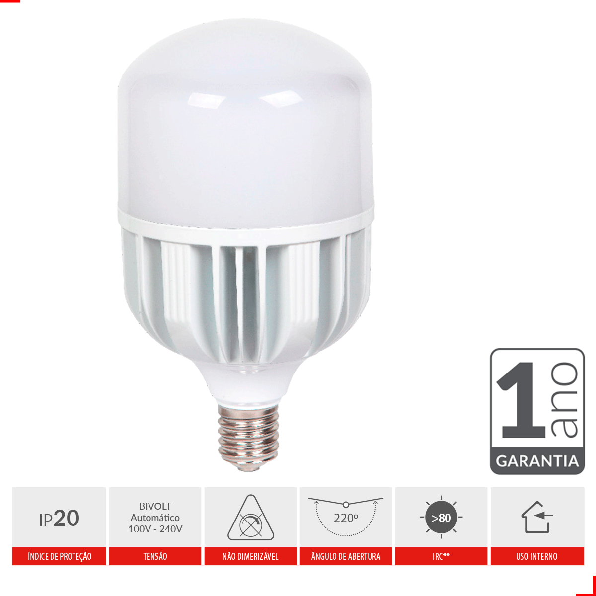 Lampada Led Bulbo Hp 150w 6500k Branco Frio E40 110v/220v Ip20 Branco Cod: 789021375 Avant