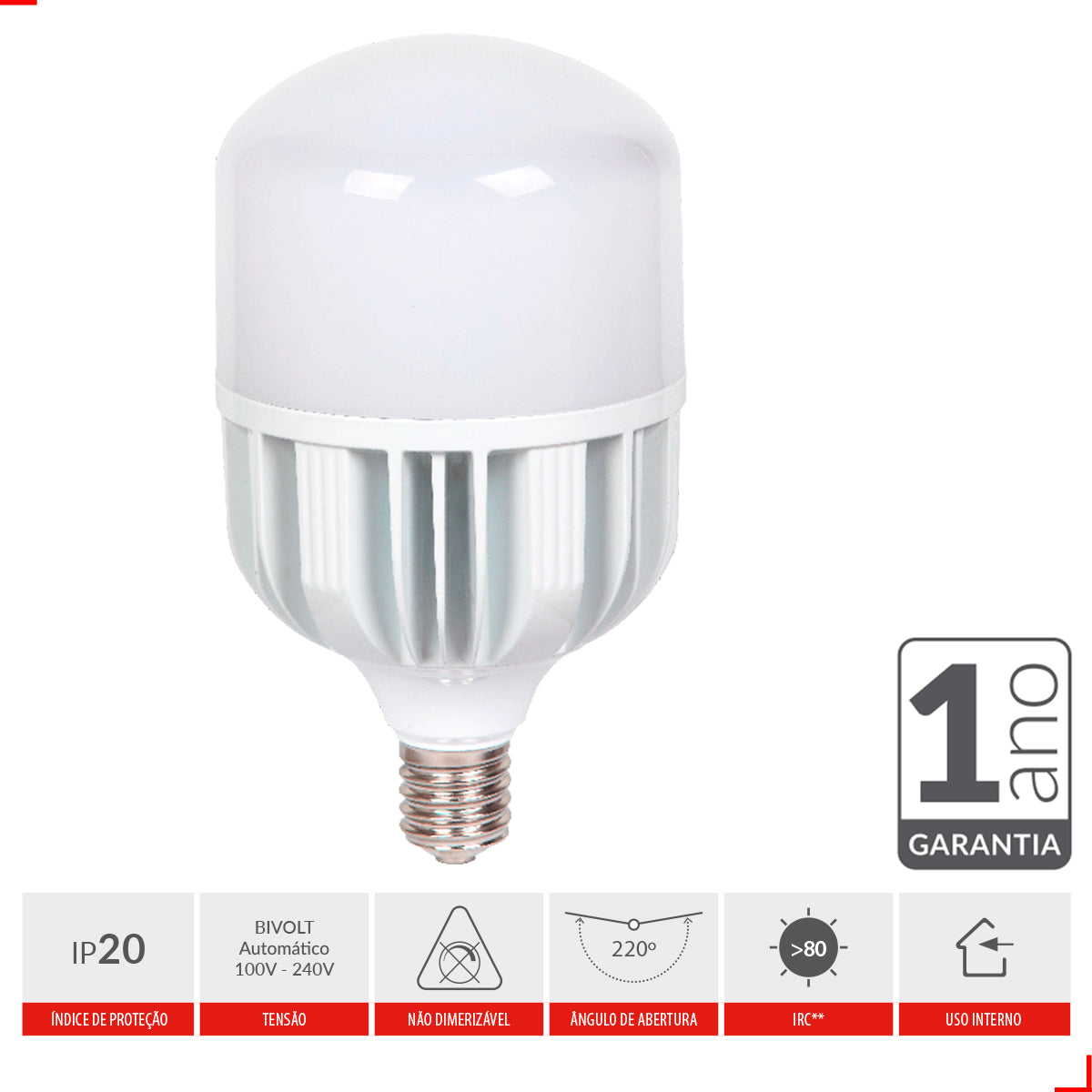 Lampada Led Bulbo Hp 200w 4000k Branco Neutro E40 110v/220v Ip20 Branco Cod: 789040871 Avant