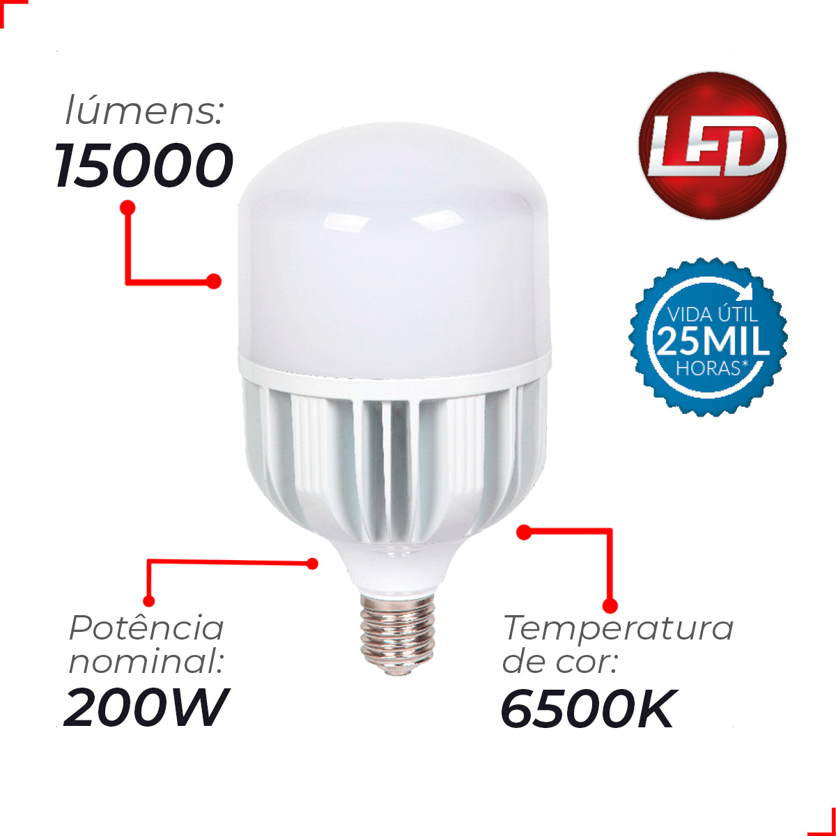 Lampada Led Bulbo Hp 200w 6500k Branco Frio E40 110v/220v Ip20 Branco Cod: 789051372 Avant