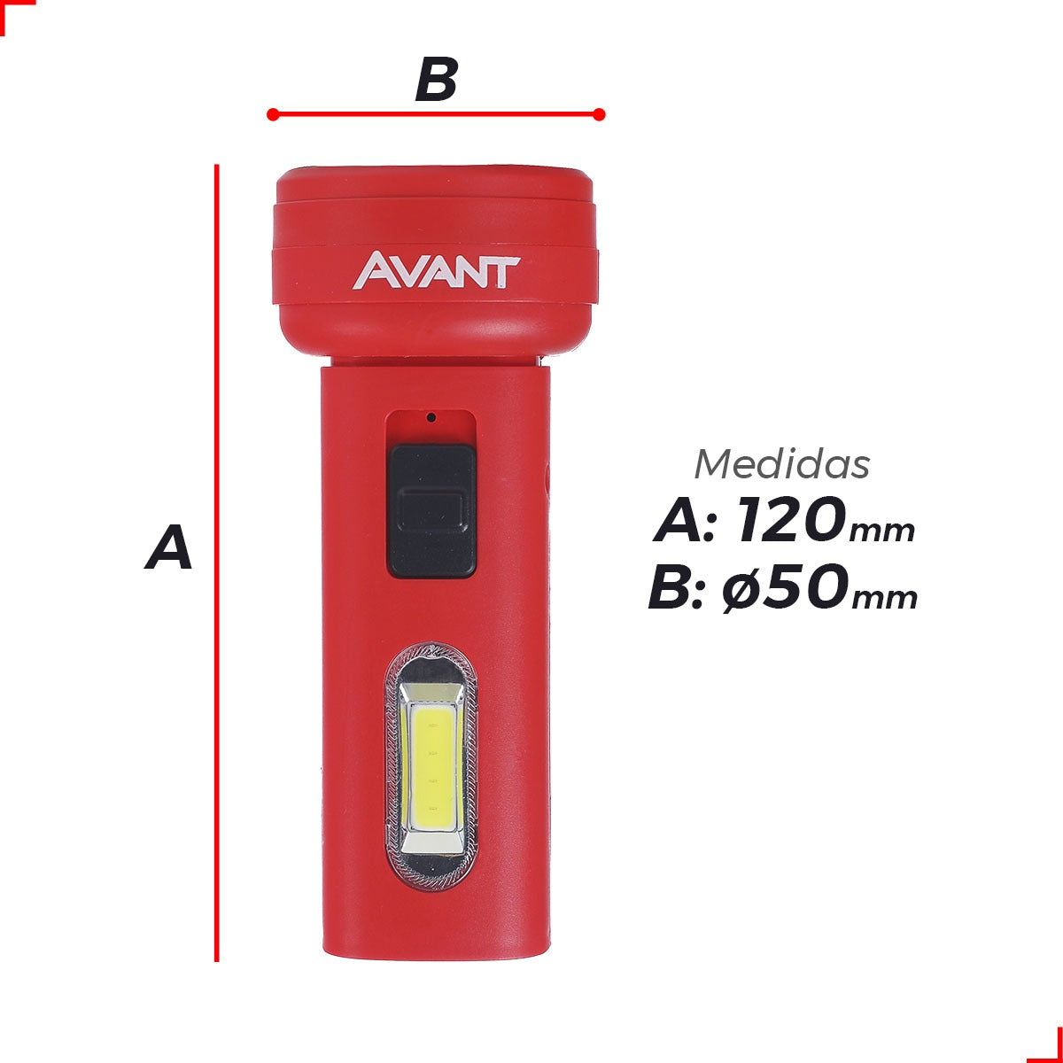 Lanterna Led Solare Recarregável 1,5W 6500k Branco Frio 5V IP65 Vermelho Avant Use