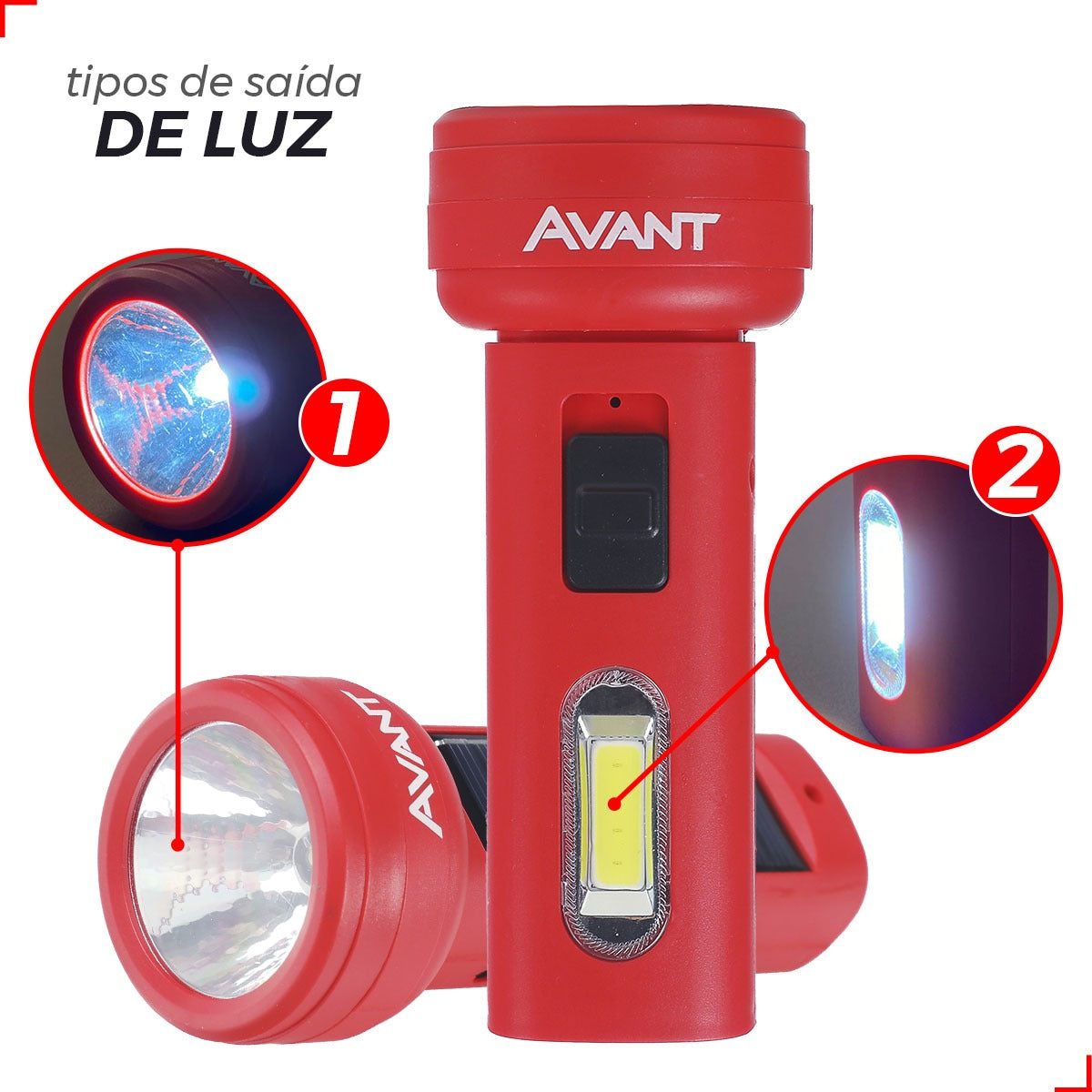 Lanterna Led Solare Recarregável 1,5W 6500k Branco Frio 5V IP65 Vermelho Avant Use