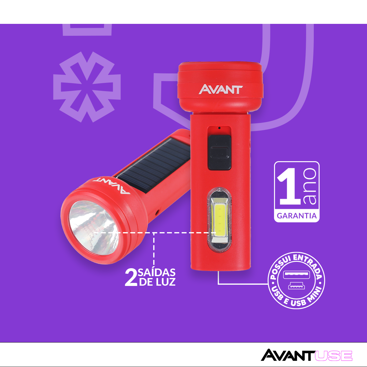 Lanterna Led Solare Jungle Recarregável 2W 6500k Branco Frio 5V IP65 Avant Use