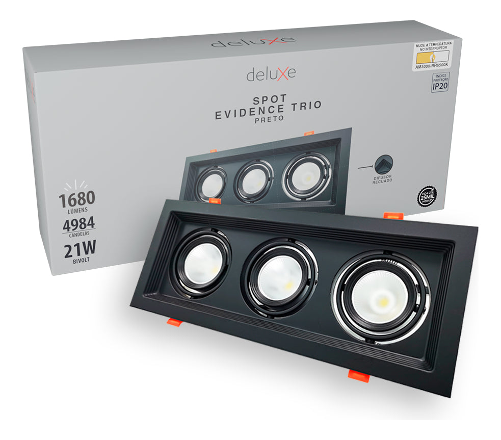 Spot Led Evidence Trio 21w 3000k/4000k/6500k IP20 Bivolt Preto Avant
