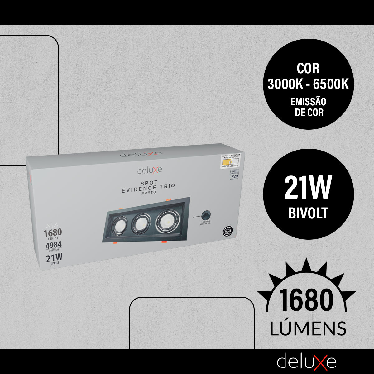 Spot Led Evidence Trio 21w 3000k/4000k/6500k IP20 Bivolt Preto Avant