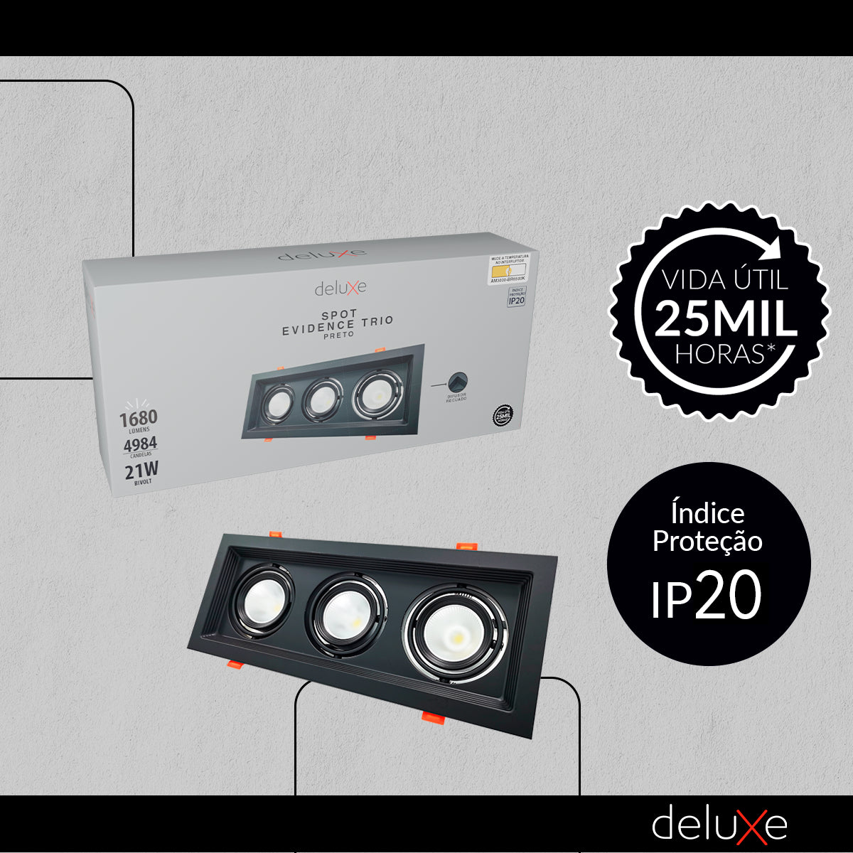 Spot Led Evidence Trio 21w 3000k/4000k/6500k IP20 Bivolt Preto Avant
