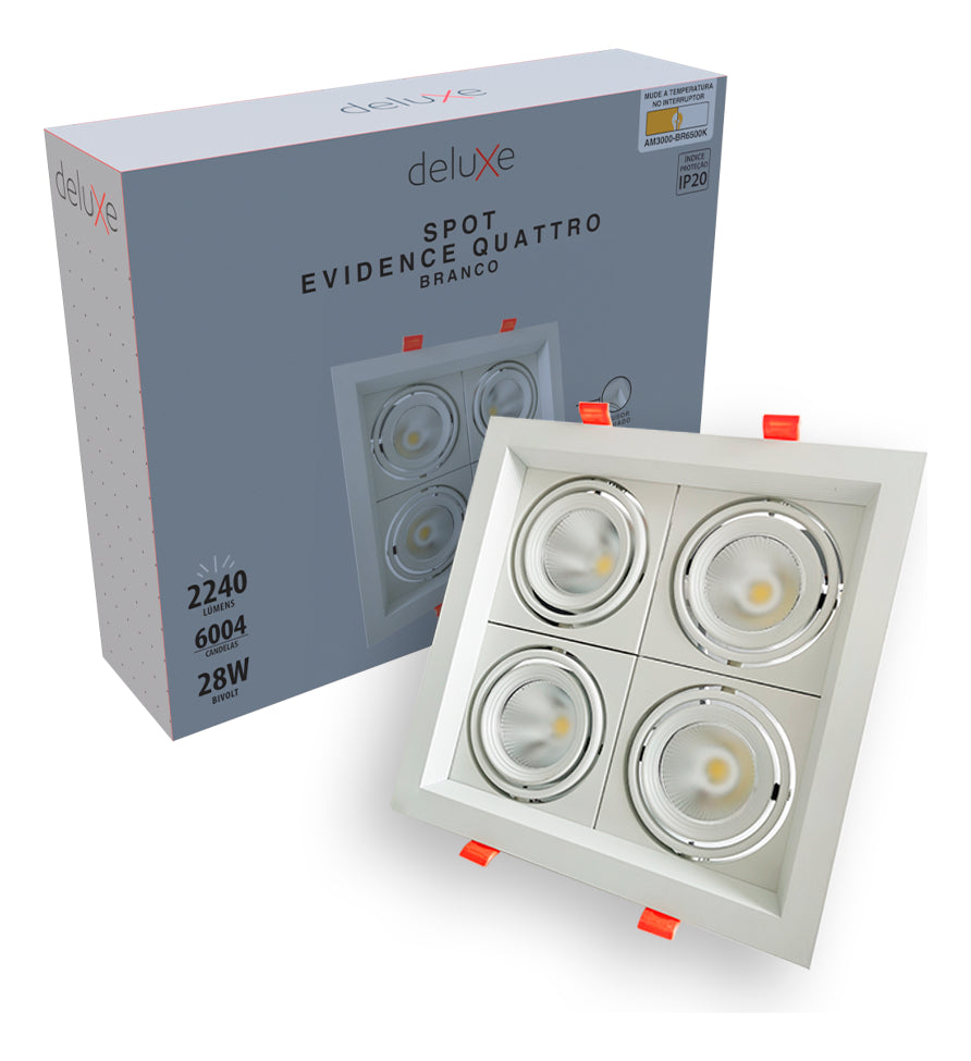 Spot Led Evidence Quatto 28w 3000k/4000k/6500k IP20 Bivolt Branco Avant