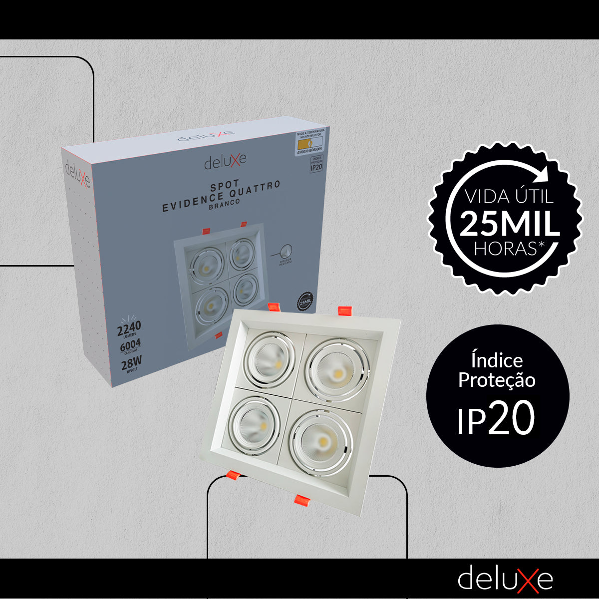 Spot Led Evidence Quatto 28w 3000k/4000k/6500k IP20 Bivolt Branco Avant