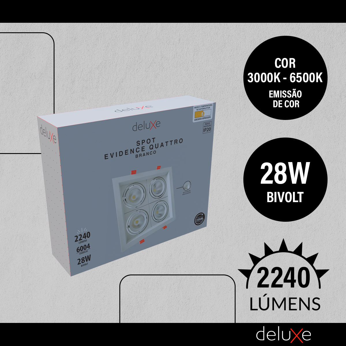 Spot Led Evidence Quatto 28w 3000k/4000k/6500k IP20 Bivolt Branco Avant