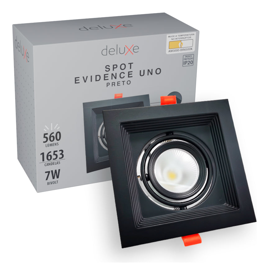 Spot Led Evidence Uno 7w 3000k Branco Quente IP20 Bivolt Preto Avant