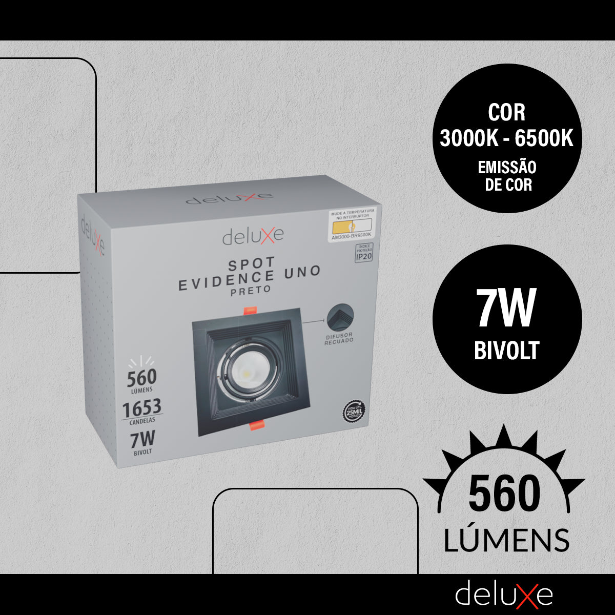 Spot Led Evidence Uno 7w 3000k Branco Quente IP20 Bivolt Preto Avant